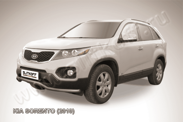 Защита Slitkoff переднего бампера d57 Волна ЧЕРНАЯ матовая для Kia Sorento II 2009-2012. Артикул KS10-002B