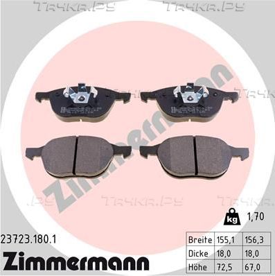 Тормозные колодки Zimmermann передние для Ford Kuga II 2013-2019. Артикул 23723.180.1