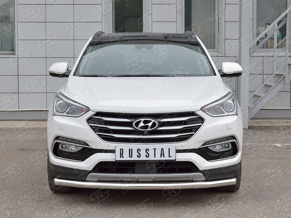 Защита RusStal переднего бампера d63 секция для Hyundai Santa Fe Premium III 2015-2026. Артикул HSFPZ-002442