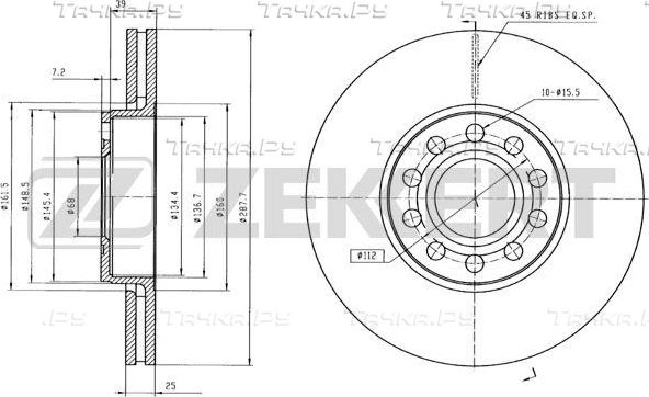 Тормозной диск Zekkert для Volkswagen Passat B5 1996-2005. Артикул BS-5360B