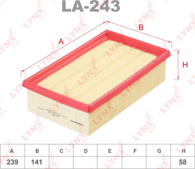 Воздушный фильтр LYNXauto для Renault Modus I 2004-2012. Артикул LA-243