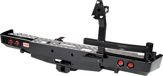 Бампер силовой РИФ задний с площ. под лебёдку, квадратом под фаркоп, калит. и фонарями лифт 50 мм для ГАЗ Соболь 22177, 27527 1998-2026. Артикул RIFGAZ-20236-50