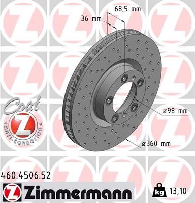 Тормозной диск Zimmermann SPORT Z. Артикул 460.4506.52