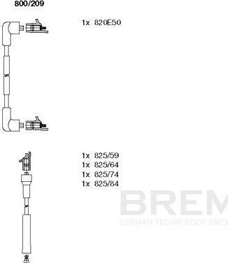 Высоковольтные провода (провода зажигания) (комплект) Bremi для Lotus Excel 1984-1991. Артикул 800/209
