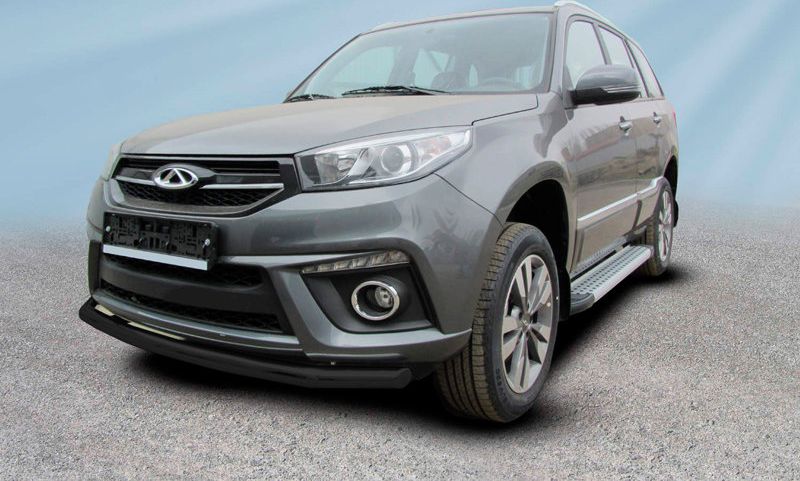 Защита Slitkoff переднего бампера d57 для Chery Tiggo 3 2017-2020 Черная. Артикул CT3-003В