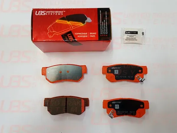 Тормозные колодки для HYUNDAI SANTA FE 01-06/SONATA (TAGAZ)/GETZ/TUCSON 06-10/KIA SPORTAGE 04-/06-/O (UBS) UBS. Артикул b1103018