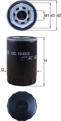 Масляный фильтр Mahle для Porsche 911 VIII (992) 2018-2026. Артикул OC 1049/2