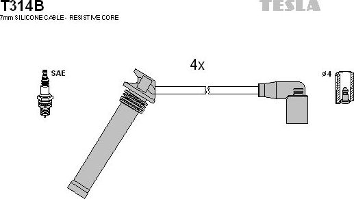 Высоковольтные провода (провода зажигания) (комплект) Tesla. Артикул T314B