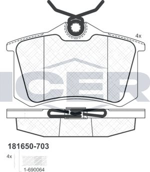 Тормозные колодки Icer задние для Citroen C3 II 2009-2016. Артикул 181650-703