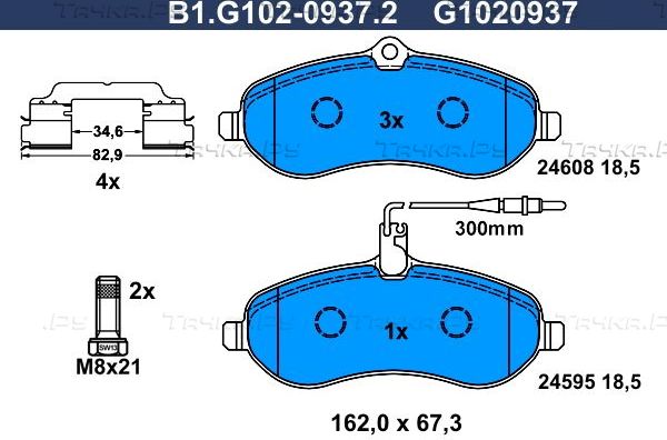 Тормозные колодки Galfer передние для Citroen Jumpy II 2007-2016. Артикул B1.G102-0937.2