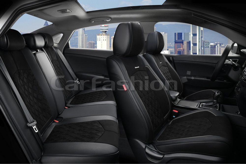 Чехлы универсальные каркасные CarFashion 5D Diamond Plus на сидения авто, цвет Черный/Черный/Черный. Артикул 27027