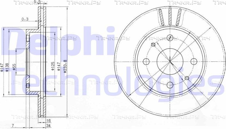 Тормозной диск Delphi передний для Daihatsu YRV I 2001-2005. Артикул BG3555