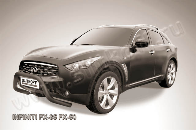 Кенгурятник Slitkoff d76 низкий мини ЧЕРНЫЙ матовый для Infiniti FX 35/50 2008-2026. Артикул IN.FX002B