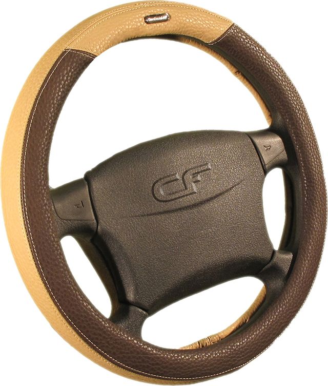 Оплётка на руль CarFashion Balance (размер M, искусственная кожа, цвет КОРИЧНЕВЫЙ/БЕЖЕВЫЙ). Артикул 31037