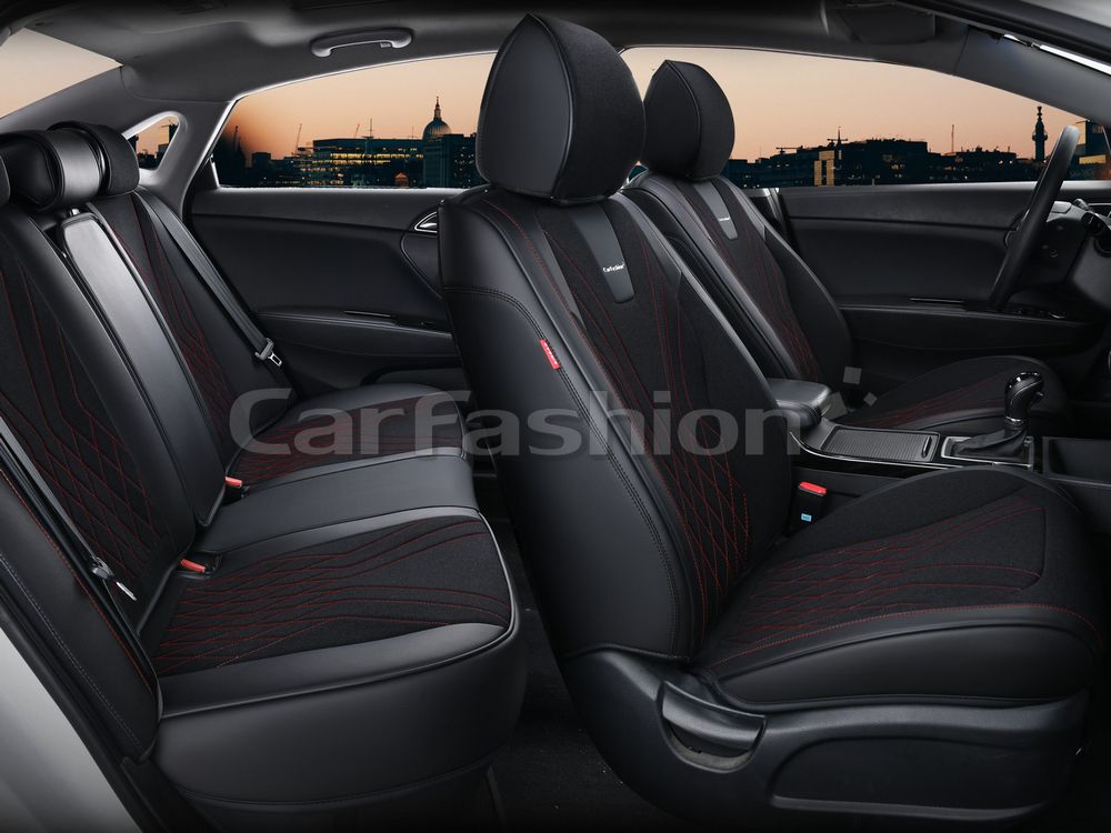 Чехлы универсальные каркасные CarFashion 5D Forest Plus на сидения авто, цвет Черный/Черный/Красный. Артикул 27281