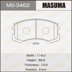Тормозные колодки Masuma передние для Mitsubishi Colt VI (Z20/Z30) 2005-2012. Артикул MS-3462