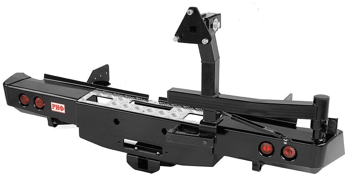 Бампер силовой РИФ задний с площ. под лебёдку, квад. под фаркоп, калиткой и фонарями для Fiat Fullback 2016-2026. Артикул RIFTMQ-20236