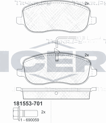 Тормозные колодки Icer передние для Citroen C4 II 2006-2010. Артикул 181553-701