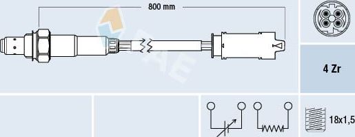 Лямбда-зонд (кислородный датчик) FAE. Артикул 77237