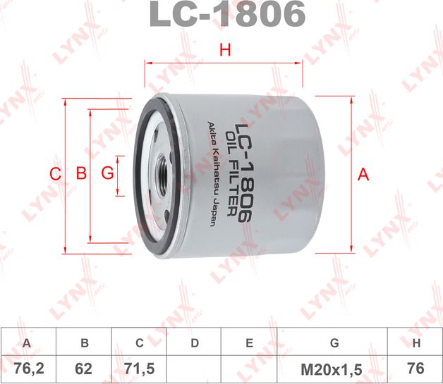 Масляный фильтр LYNXauto для Lancia Ypsilon II (Type 843) 2003-2003. Артикул LC-1806