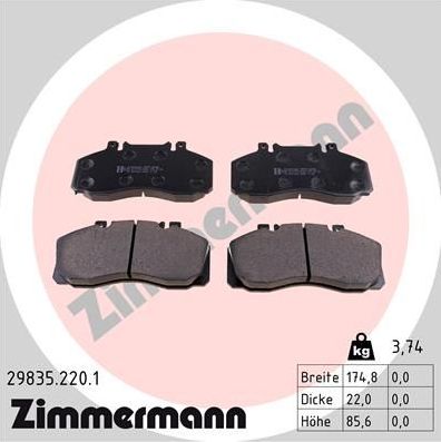 Тормозные колодки Zimmermann. Артикул 29835.220.1