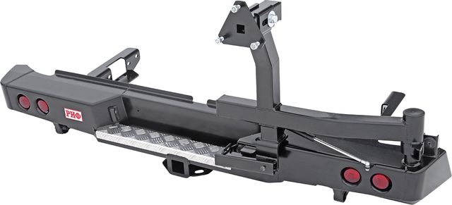 Бампер силовой РИФ задний с квадратом под фаркоп, калиткой и фонарями для Toyota Hilux VIII 2015-2026. Артикул RIFREV-20125