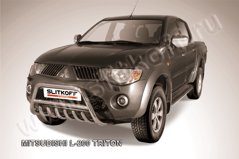 Кенгурятник Slitkoff d57 низкий c защитой картера для Mitsubishi L200 IV Triton 2006-2015. Артикул ML007