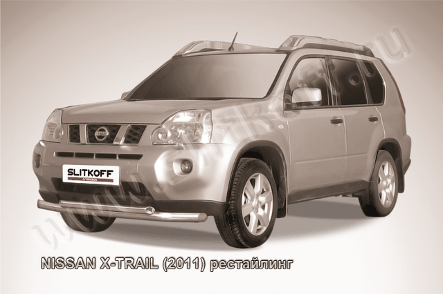 Защита Slitkoff переднего бампера d76/57 двойная для Nissan X-Trail T31 2011-2014. Артикул NXT11-001