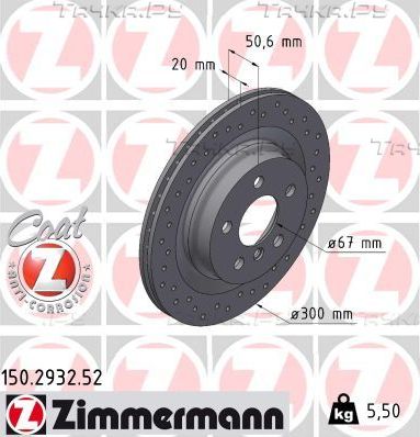 Тормозной диск Zimmermann Sport Coat Z задний для MINI Clubman II (F54) 2016-2019. Артикул 150.2932.52
