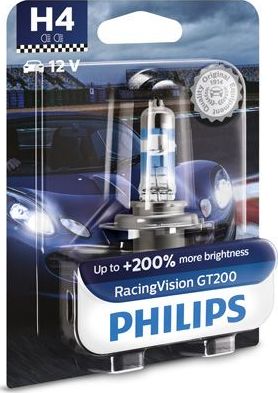 H4 12V- 60/55W (P43t) (+200% света) Racing Vision GT200 блистер (1шт) Philips RacingVision GT200. Артикул 12342RGTB1