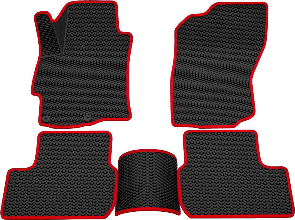Коврики Rezkon 3D EVA Ромб резиновые для салона Mitsubishi Lancer X 2007-2015 Красный кант. Артикул 9224010204