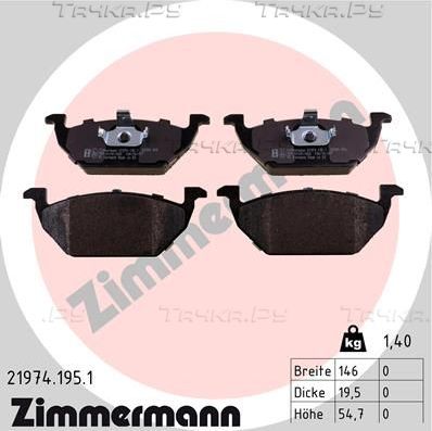 Тормозные колодки Zimmermann передние для Audi A3 I (8L) 1996-1999. Артикул 21974.195.1