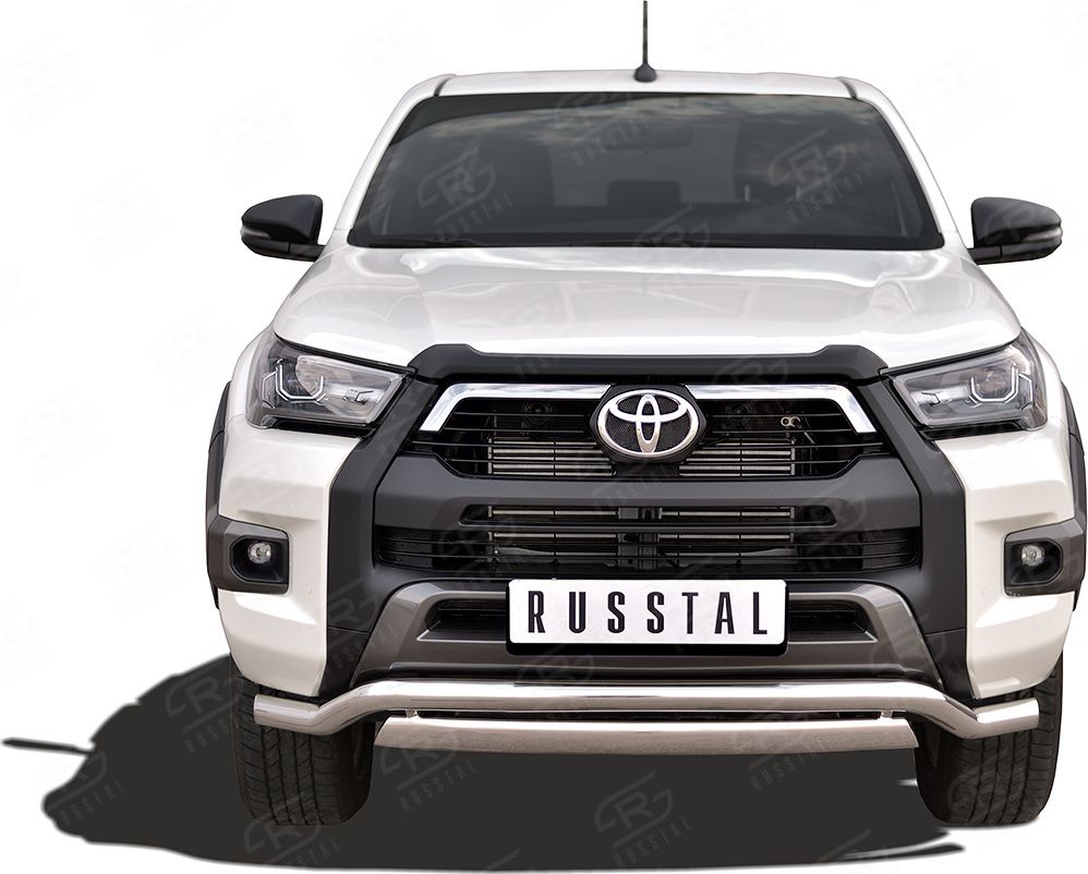 Защита RusStal переднего бампера d63 волна d75х42 дуга для Toyota Hilux VIII Black Onyx 2020-2026. Артикул THBOZ-003508