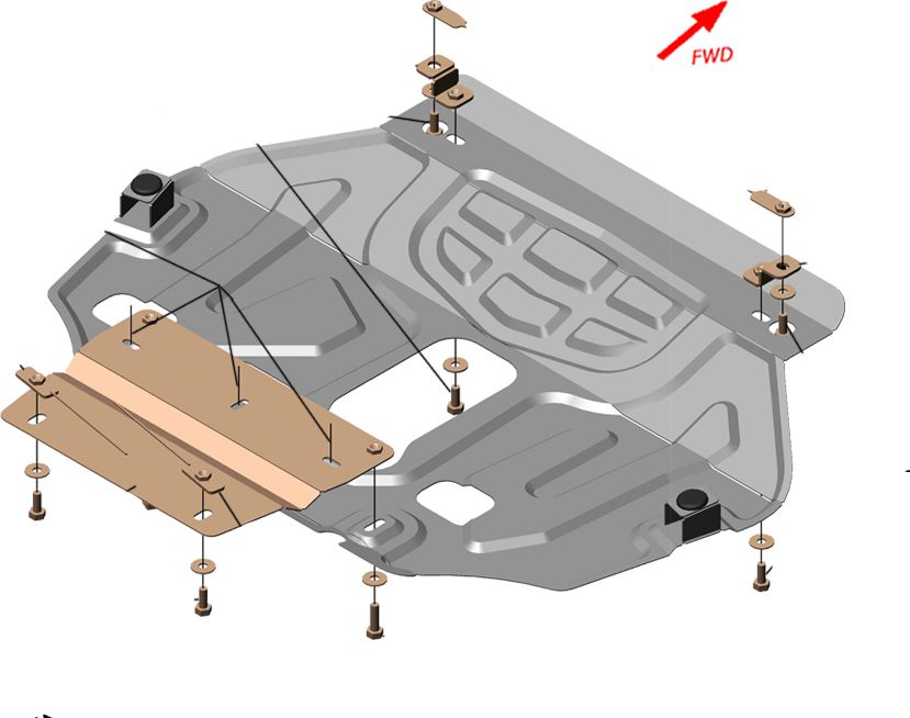 Защита алюминиевая "Alfeco" для картера и КПП Geely Atlas NL3 2017-2022. Артикул ALF.08.14al