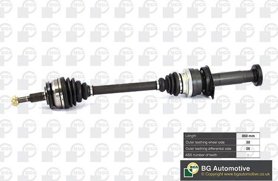 Полуось (привод в сборе, приводной вал) BGA передняя правая для Volkswagen Transporter T5 2003-2015. Артикул DS9639R