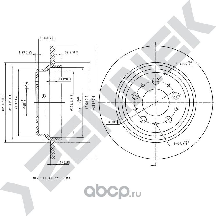 Диск тормозной задний VOLVO S60 00-10 VOLVO S80 98-08 (Zennek). Артикул DBD0124