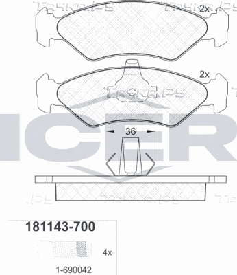 Тормозные колодки Icer передние для Ford Fiesta IV 1995-2003. Артикул 181143-700