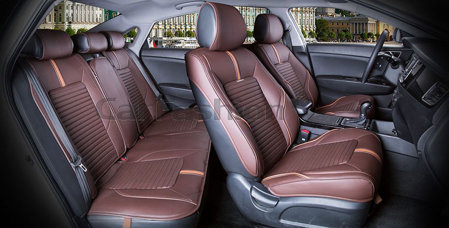 Накидки универсальные CarFashion Sector Leather с юбкой на задние сиденья авто, цвет Кофе/Кофе/Кофе. Артикул 24037