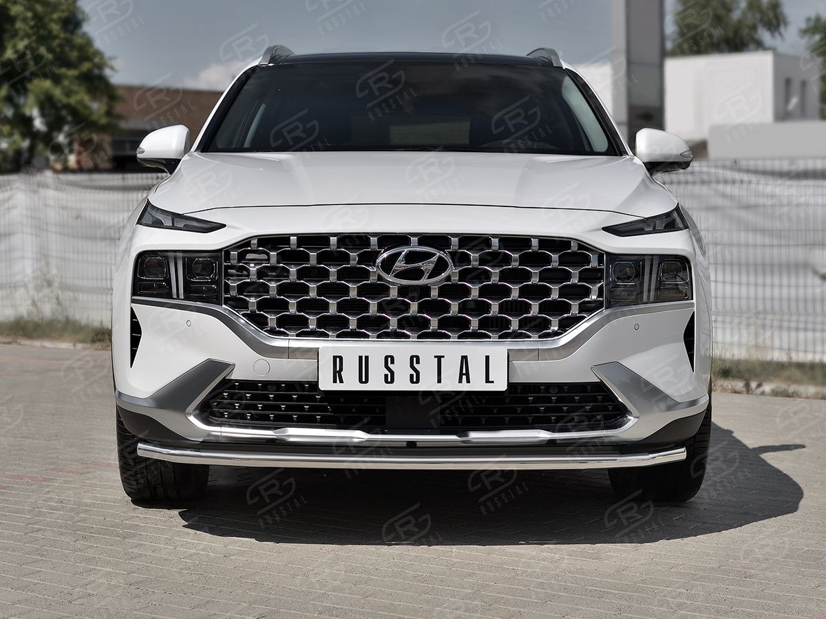 Защита RusStal переднего бампера d42 секции для Hyundai Santa Fe IV рестайлинг 2021-2026. Артикул HSFZ-003595
