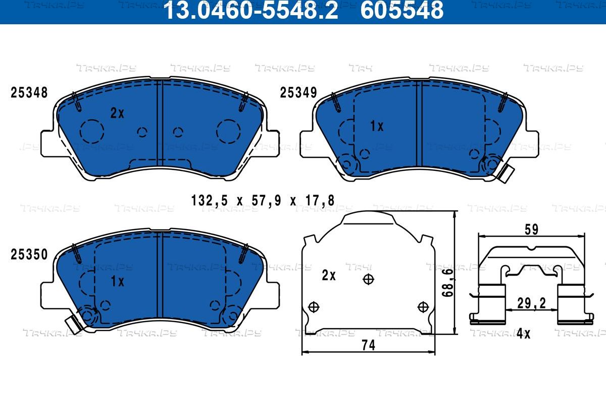 Тормозные колодки ATE передние для Kia Rio IV 2017-2026. Артикул 13.0460-5548.2