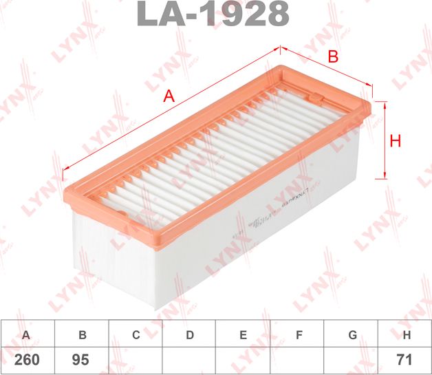 Воздушный фильтр LYNXauto. Артикул LA-1928