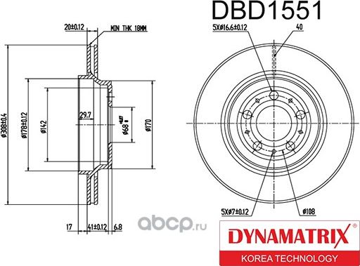 диск тормозной (Dynamatrix-Korea). Артикул DBD1551