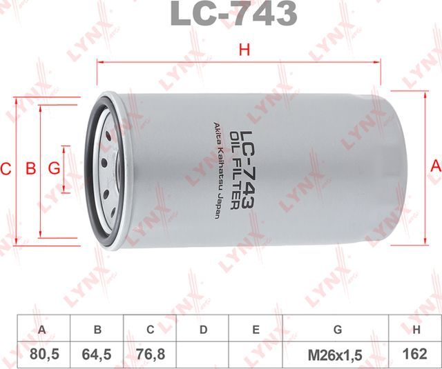 Масляный фильтр LYNXauto для Isuzu D-Max I 2002-2012. Артикул LC-743