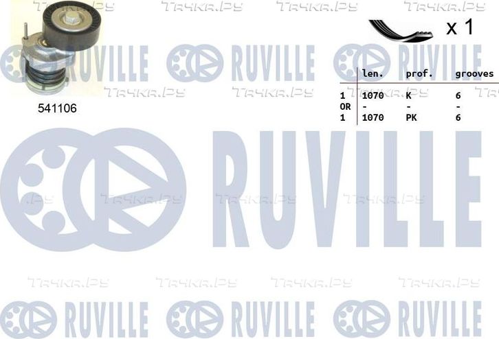 Приводной ремень поликлиновой с роликами (комплект) Ruville для SEAT Altea I 2004-2015. Артикул 570064