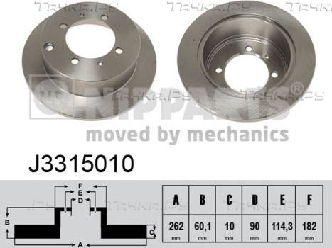 Тормозной диск Nipparts задний для Mitsubishi Space Runner I 1991-1999. Артикул J3315010