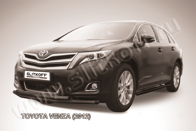 Защита Slitkoff переднего бампера d57/57 двойная ЧЕРНАЯ матовая для Toyota Venza 2012-2026. Артикул TVEN003B
