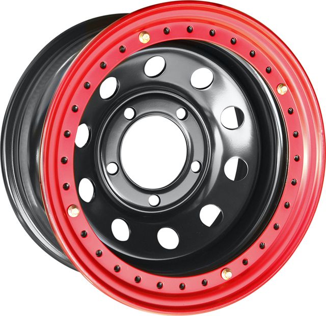 Колёсный диск OFF-ROAD Wheels усиленный стальной черный 5x150 8xR16 d113 ET-14 с бедлоком (красный) для Toyota Land Cruiser 76 1984-2025. Артикул 1680-55013BL-14 BD-R