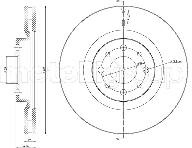 Тормозной диск Metelli передний для Fiat Stilo 2001-2008. Артикул 23-0571C