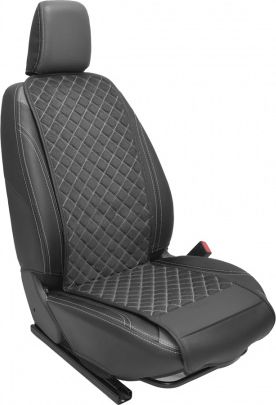 Накидки универсальные Rezkon Алькантара узкие с кожаным кантом на передние сидения, цвет Серый/Серые соты. Артикул 8103201221