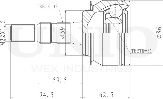 ШРУС наружный (Unio). Артикул CVJ-20041
